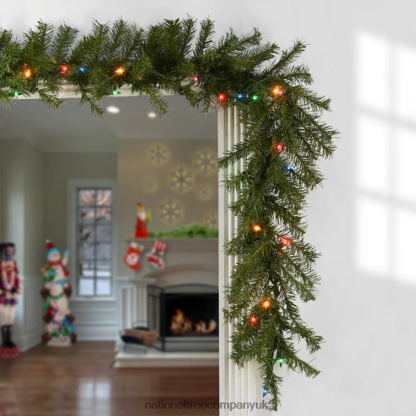 Greenery | National Tree Company Pre Lit Artificial Garland Norwood Fir Green Decorated with Multicolor Lights Plug In Christmas Collection 9 Feet F2L4F353